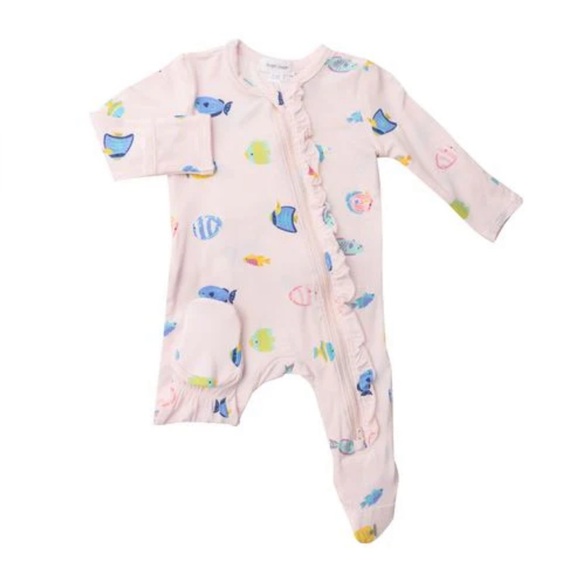 ANGEL DEAR 2 Way Ruffle Zipper Tropical Fish Bamboo Footie- 0-3M - Picture 1 of 5